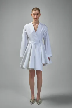 Alaïa Asym Belt Dress In Poplin - LABELS