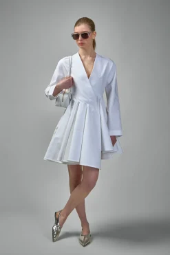 Alaïa Asym Belt Dress In Poplin - LABELS
