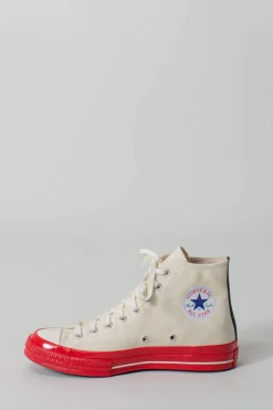 CDG Play Hi Top Red Sole white - LABELS