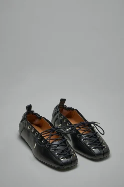 Ganni Eyelets Lace Up Ballerina Crinkle Oleatex - LABELS