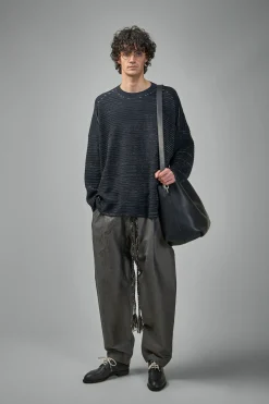 Jan-Jan Van Essche KNIT#70 Ripple Structure Crewneck Knitted Sweater Linen Cotton Yarn - LABELS