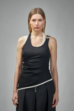Jean Paul Gaultier Cotton Ribbed Twisted Double Layer Tank Top - LABELS