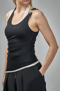 Jean Paul Gaultier Cotton Ribbed Twisted Double Layer Tank Top - LABELS