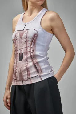 Jean Paul Gaultier Cotton Ribbed Tank Top Printed ''Trompe L'Ceil Corset'' - LABELS