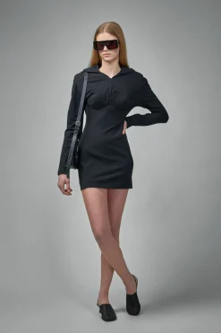 Jean Paul Gaultier Crepe Jersey Backless Shirt Dress with Hood - LABELS