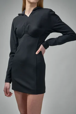 Jean Paul Gaultier Crepe Jersey Backless Shirt Dress with Hood - LABELS