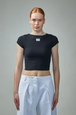 Jean Paul Gaultier Crop Baby Tee with ''GAULTIER'' Patch - LABELS