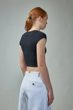 Jean Paul Gaultier Crop Baby Tee with ''GAULTIER'' Patch - LABELS