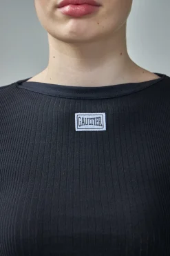 Jean Paul Gaultier Crop Baby Tee with ''GAULTIER'' Patch - LABELS