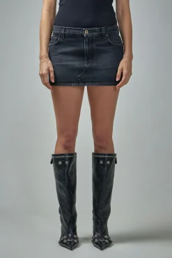 Jean Paul Gaultier Denim Mini Skirt with Leather Pocket - LABELS