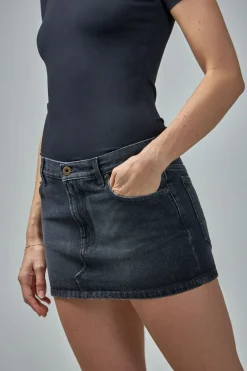 Jean Paul Gaultier Denim Mini Skirt with Leather Pocket - LABELS