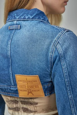 Jean Paul Gaultier Denim Cropped Jacket With Topstitching Details On Cups - LABELS