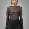 Jean Paul Gaultier Mesh Longsleeves Top With Velvet With ''Tattoo Ruban'' - LABELS