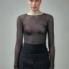 Jean Paul Gaultier Mesh Long Sleeve Top Velvet Flock ''JEAN PAUL GAULTIER'' - LABELS