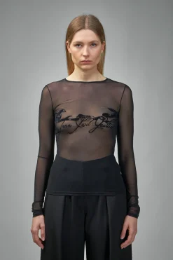 Jean Paul Gaultier Mesh Longsleeves Top With Velvet With ''Tattoo Ruban'' - LABELS