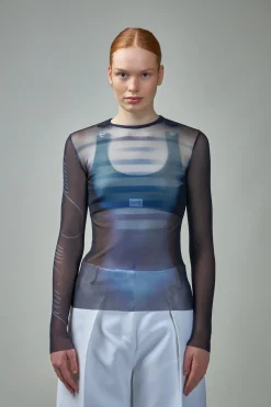 Jean Paul Gaultier Mesh Long Sleeve Top Printed ''LE MÂLE'' - LABELS