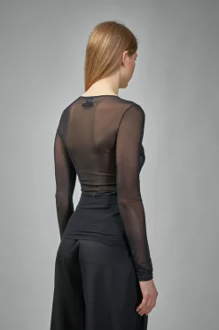 Jean Paul Gaultier Mesh Longsleeves Top With Velvet With ''Tattoo Ruban'' - LABELS