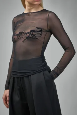 Jean Paul Gaultier Mesh Longsleeves Top With Velvet With ''Tattoo Ruban'' - LABELS