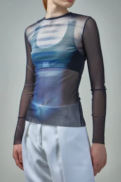 Jean Paul Gaultier Mesh Long Sleeve Top Printed ''LE MÂLE'' - LABELS