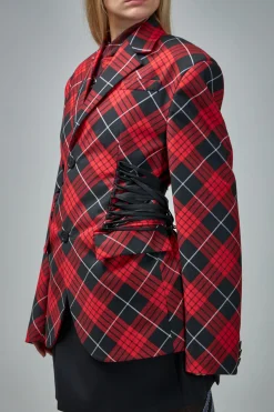 Jean Paul Gaultier Tartan Tailored Jacket with Lacing Detail - LABELS