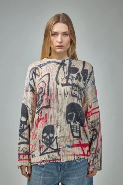R13 Printed Oversized Sweater Skull Graffiti Print - LABELS