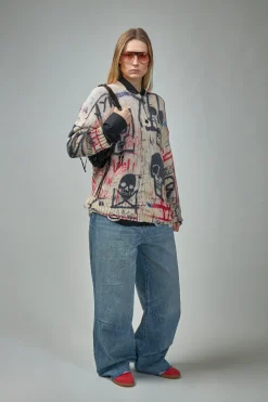 R13 Printed Oversized Sweater Skull Graffiti Print - LABELS