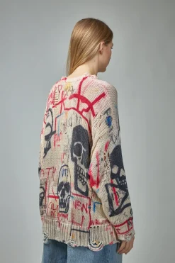 R13 Printed Oversized Sweater Skull Graffiti Print - LABELS