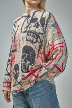R13 Printed Oversized Sweater Skull Graffiti Print - LABELS