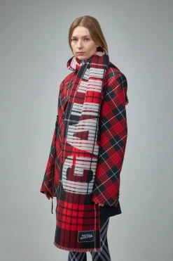 Tartan Wool Scarf with ''Gaultier '' Logo - LABELS