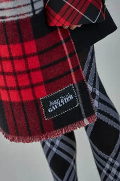 Tartan Wool Scarf with ''Gaultier '' Logo - LABELS