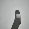 Thom Browne Mid Calf Socks W/ 4Bar In Lightweight Cotton - LABELS