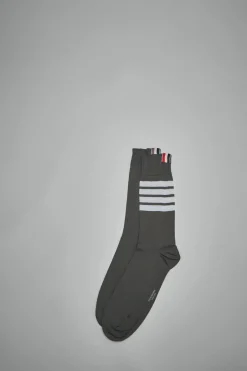 Thom Browne Mid Calf Socks W/ 4Bar In Lightweight Cotton - LABELS