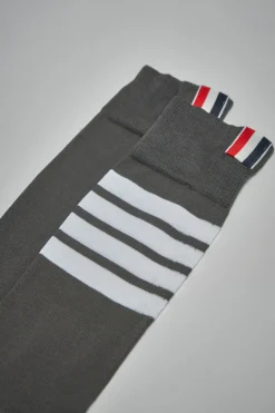 Thom Browne Mid Calf Socks W/ 4Bar In Lightweight Cotton - LABELS