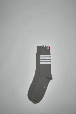 Thom Browne Mid Calf Socks W/ 4Bar In Lightweight Cotton - LABELS
