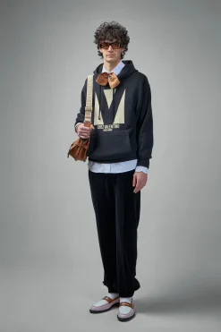 Valentino Cotton Hooded Sweatshirt with Chez Valentino Print - LABELS