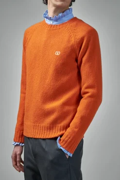 Valentino Shetland Wool Crewneck Jumper with Vlogo Embroidery - LABELS