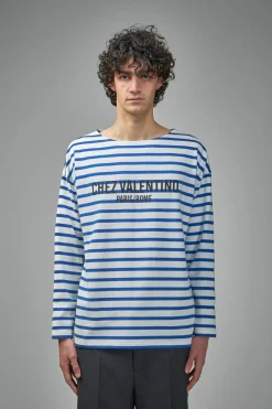 Valentino Striped Cotton T-Shirt with Chez Valentino Print - LABELS