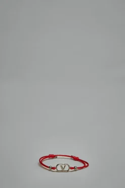 Valentino V-Logo Signature Cotton Bracelet red, silver - LABELS