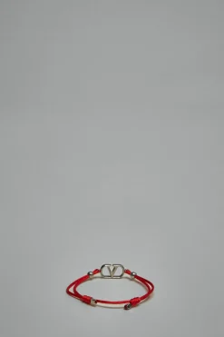 Valentino V-Logo Signature Cotton Bracelet red, silver - LABELS