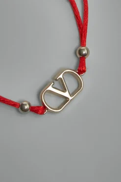 Valentino V-Logo Signature Cotton Bracelet red, silver - LABELS