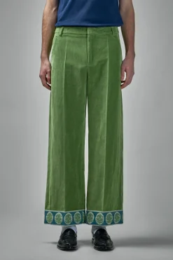 Valentino Washed Cotton-Linen Velvet Trousers with Jacquard Hems - LABELS