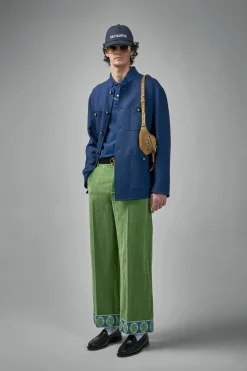 Valentino Washed Cotton-Linen Velvet Trousers with Jacquard Hems - LABELS
