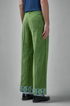 Valentino Washed Cotton-Linen Velvet Trousers with Jacquard Hems - LABELS