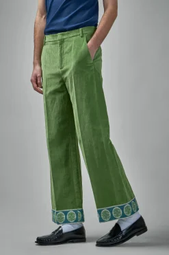 Valentino Washed Cotton-Linen Velvet Trousers with Jacquard Hems - LABELS