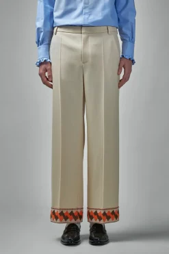 Valentino Wool Gabardine Trousers with Jacquard Hem - LABELS