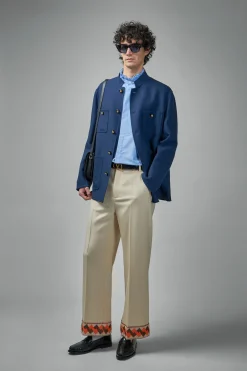 Valentino Wool Gabardine Trousers with Jacquard Hem - LABELS