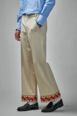 Valentino Wool Gabardine Trousers with Jacquard Hem - LABELS