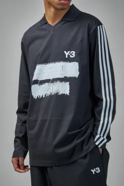 Y-3 Yohji Yamamoto Graphic Logo Long Sleeve Polo - LABELS